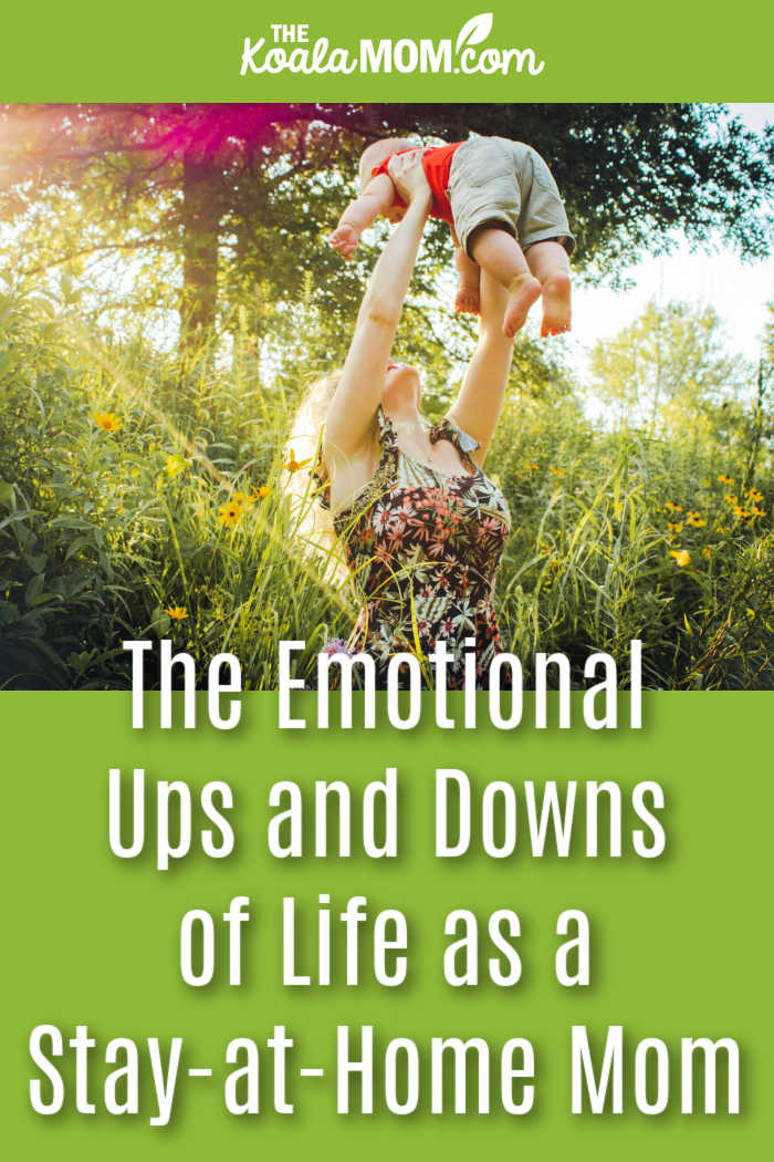 The Emotional Ups and Downs of Life as a Stay-at-Home Mom. Photo of mom lifting her child over her head in a sunny forest by Creation Hill via Pexels.