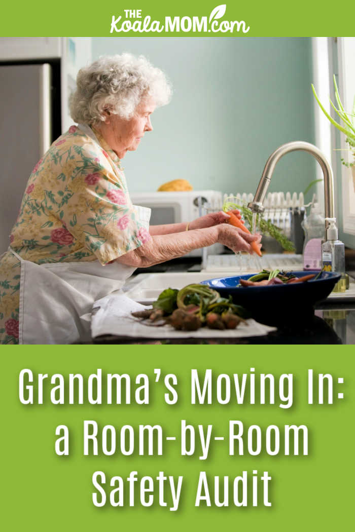 Grandma’s Moving In: a Room-by-Room Safety Audit. Photo of senior woman in a flowery dress standing at a kitchen sink by CDC on Unplash.