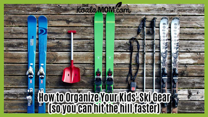 How to Organize Your Kids' Ski Gear (so you can hit the hill faster). Photo of skis and poles laying neatly on a wooden deck by Pixabay.