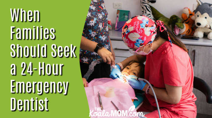 When Families Should Seek a 24-Hour Emergency Dentist. Photo of dentist in bright red scrubs working on child's teeth by  8pCarlos Morocho via Pexels.