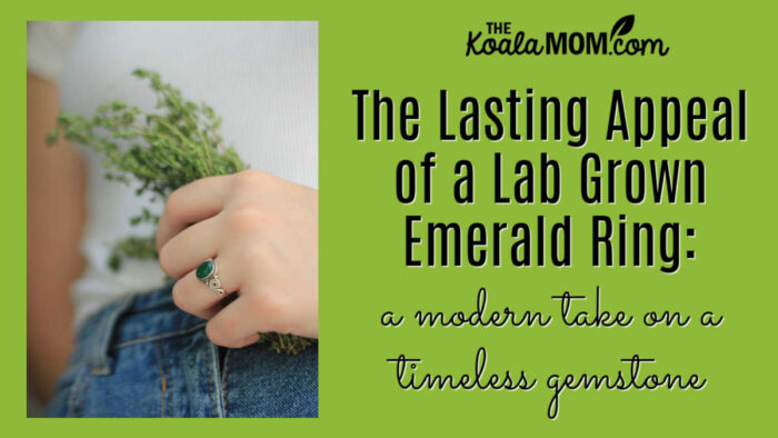 The Lasting Appeal of a Lab Grown Emerald Ring: a modern take on a timeless gemstone. Woman holding a spray of greenery, wearing a white shirt and jeans, with an emerald ring on her left hand, by carlos lopez via Pexels.