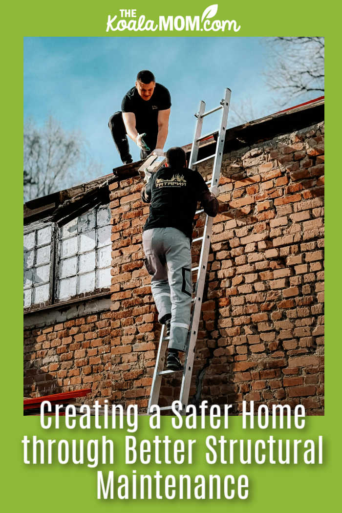 Creating a Safer Home through Better Structural Maintenance. Photo of two men working on brick home's roof by Bulat843 via Pexels.