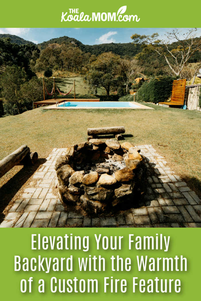 Elevating Your Family Backyard with the Warmth of a Custom Fire Feature. Picture of a fireplace on a brick patio with a pool and hills in the distance by Matheus Bertelli via Pexels.