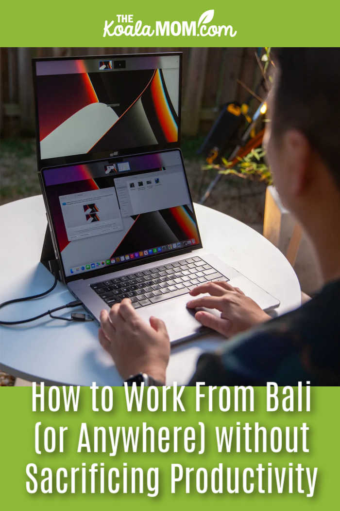 How to Work From Bali (or Anywhere) without Sacrificing Productivity. Image of Duex Float portable monitor on a laptop via Mobile Pixels.