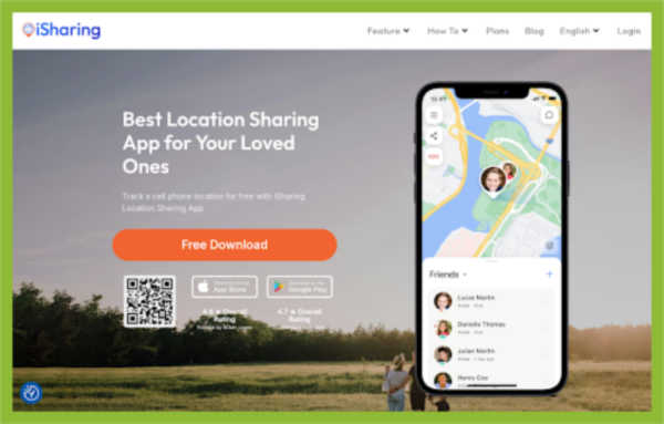 Screenshot of the iSharing app website.