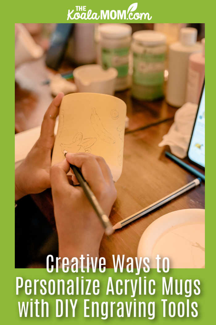 Creative Ways to Personalize Acrylic Mugs with DIY Engraving Tools. Photo of woman sketching a design onto a mug by Asad Photo Maldives via Pexels.
