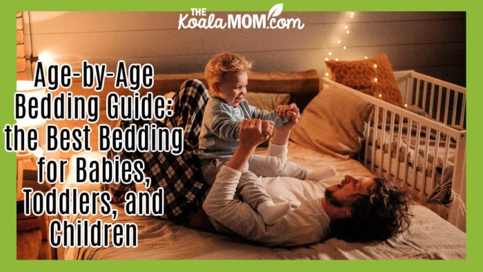 Age-by-Age Bedding Guide: the Best Bedding for Babies, Toddlers, and Children. Photo of dad playing with toddler on queen bed with crib in the background by Pavel Danilyuk via Pexels.