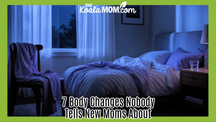 7 Body Changes Nobody Tells New Moms. Stock photo of A calm night bedroom, moonlight illuminating a tidy bed and chair.