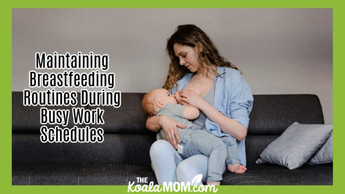 Maintaining Breastfeeding Routines During Busy Work Schedules. Photo of mom breastfeeding baby by MART PRODUCTION via Pexels.