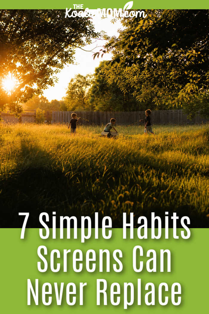 7 Simple Habits Screens Can Never Replace. Stock photo of kids playing in a field at sunset.