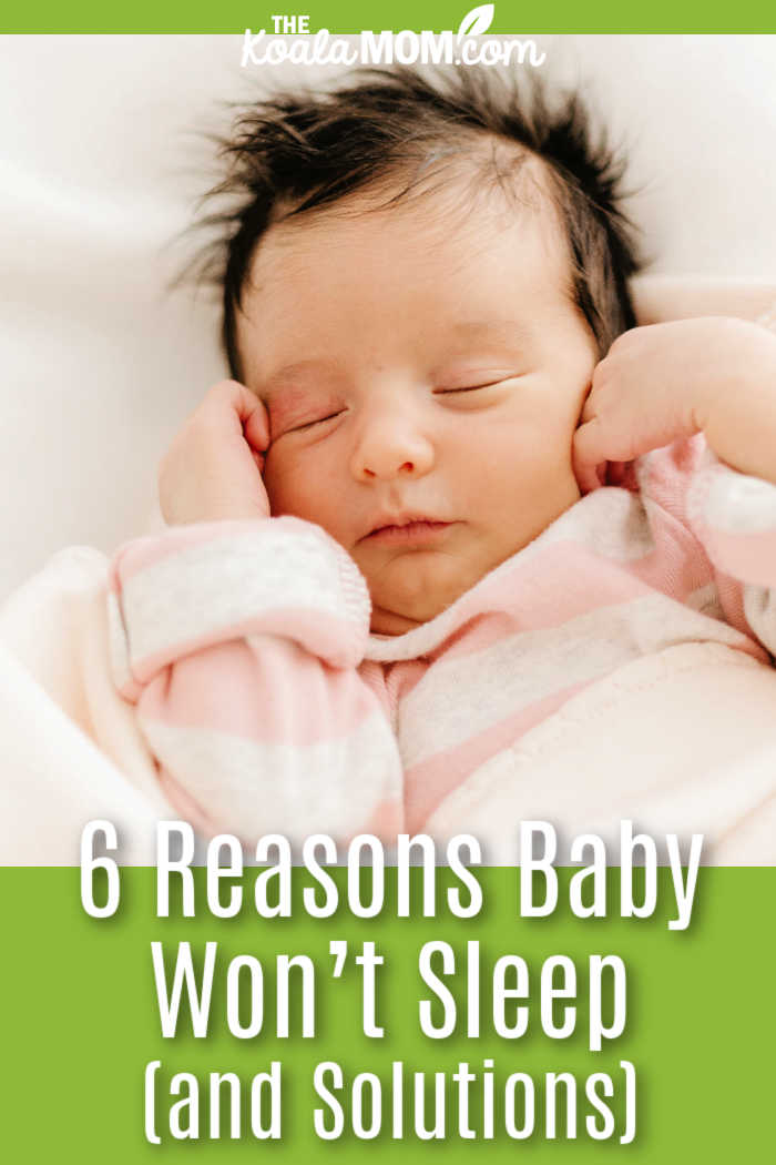 6 Reasons Baby Won’t Sleep (and Solutions). Photo of baby with black hair sleeping in pink blankets by Jonathan Borba via Pexels.
