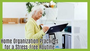 Home Organization Practices for a Stress-Free Routine. Photo of older woman in yellow jacket looking at a binder near a desk by www.kaboompics.com via Pexels.