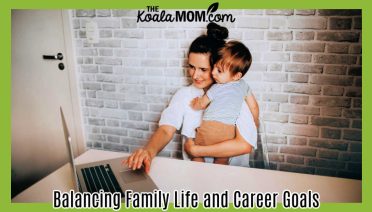 Balancing Family Life and Career Goals. Photo of mom holding a little baby while working at her laptop by Helena Lopes via Unsplash.