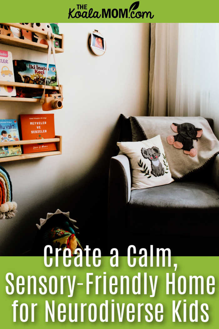 Creating a Calm, Sensory-Friendly Home for Neurodiverse Kids. Photo of cozy reading nook with cushions and blankets on a chair and books on a shelf by Büşranur Aydın via Pexels.