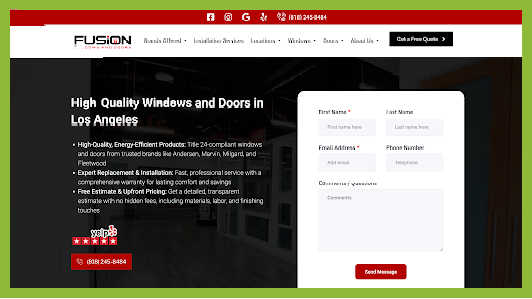 Screenshot of Fusion Windows and Doors website.