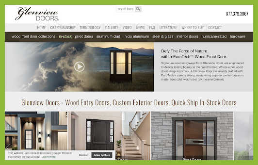 Screenshot of Glenview doors and windows website.
