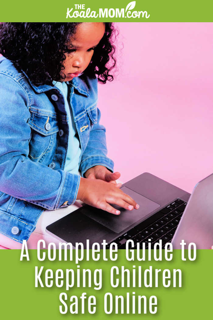A Complete Guide to Keeping Children Safe Online. Photo of girl with curly black hair, wearing a jean jacket, looking at a laptop on her lap, by Amina Filkins via Pexels.