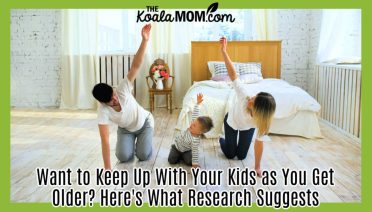 Want to Keep Up With Your Kids as You Get Older? Here's What Research Suggests. Photo of mom, dad and toddler stretching together in a bedroom by Vitaly Gariev via Pexels.