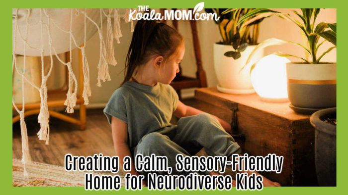 Creating a Calm, Sensory-Friendly Home for Neurodiverse Kids. Photo of girl sitting on fuzzy rug, looking at a calm lamp, with houseplants nearby by Ksenia Chernaya via Pexels.