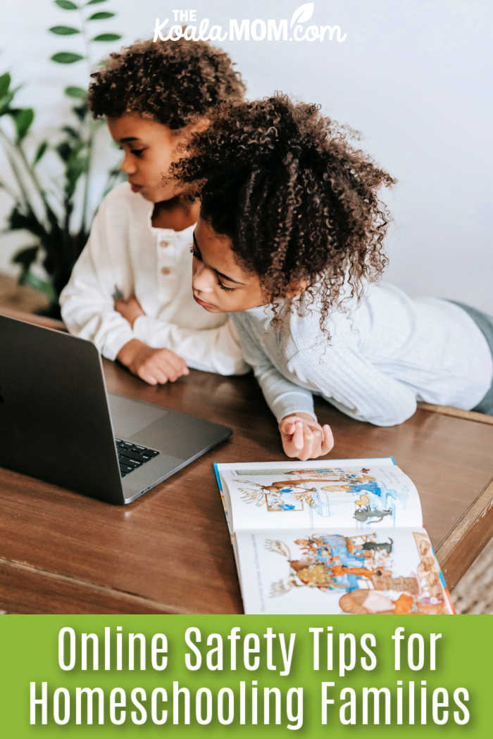 Online Safety Tips for Homeschooling Families. Photo of two black kids leaning over a laptop screen together by Marta Wave via Pexels.