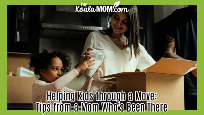 Helping Kids through a Move: Tips from a Mom Who's Been There. Photo of daughter handing mom an item wrapped in bubble wrap to put in a moving box by cottonbro studio via Pexels.