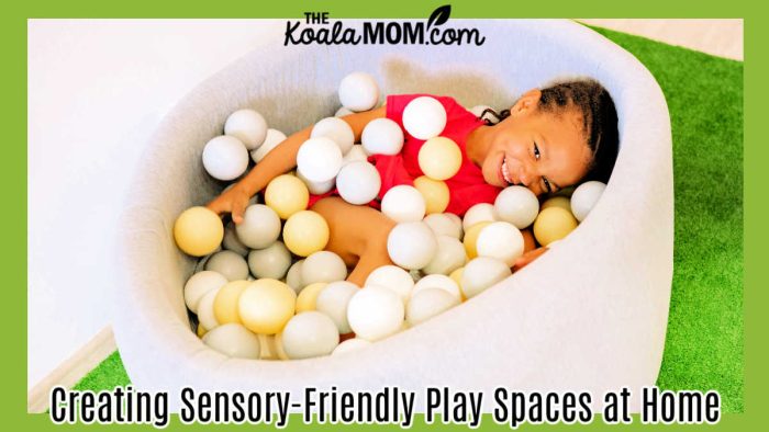 Creating Sensory-Friendly Play Spaces at Home. Photo of girl curled up in a round chair full of plastic balls by Yan Krukau via Pexels.