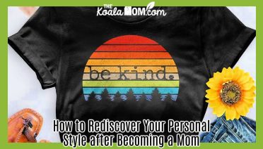 How to Rediscover Your Personal Style after Becoming a Mom. Photo of a black T-shirt with the words "be kind" printed over a rainbow by Free Spirited Clothing.