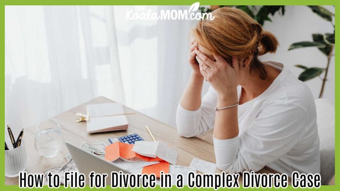 How to File for Divorce in a Complex Divorce Case. Photo of woman with her head in her hands, and receipts and computer on desk in front of her, by https://kaboompics.com/ via Pexels.