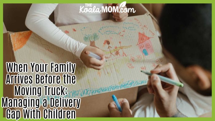 When Your Family Arrives Before the Moving Truck: Managing a Delivery Gap With Children. Photo of two kids drawing on an empty cardboard moving box by cottonbro studio via Pexels.