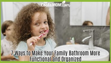 7 Ways to Make Your Family Bathroom More Functional and Organized. Photo of girl with curly hair brushing her teeth with her brother in the background by Pavel Danilyuk via Pexels.