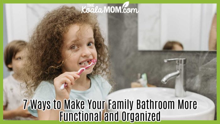 7 Ways to Make Your Family Bathroom More Functional and Organized. Photo of girl with curly hair brushing her teeth with her brother in the background by Pavel Danilyuk via Pexels.