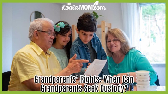 Grandparents’ Rights: When Can Grandparents Seek Custody? Photo of two children with black hair looking at a piece of paper with grandparents on either side by Kampus Production via Pexels.