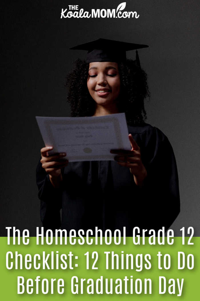 The Homeschool Grade 12 Checklist: 12 Things to Do Before Graduation Day. Photo of black woman wearing a black gown and cap and smiling at her diploma by Ron Lach via Pexels.