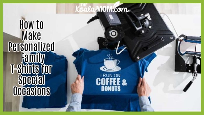 How to Make Personalized Family T-Shirts for Special Occasions. Photo of blue t-shirt with "I run on coffee and donuts" printed on it by AndreyPopov from Getty Images on Canva.