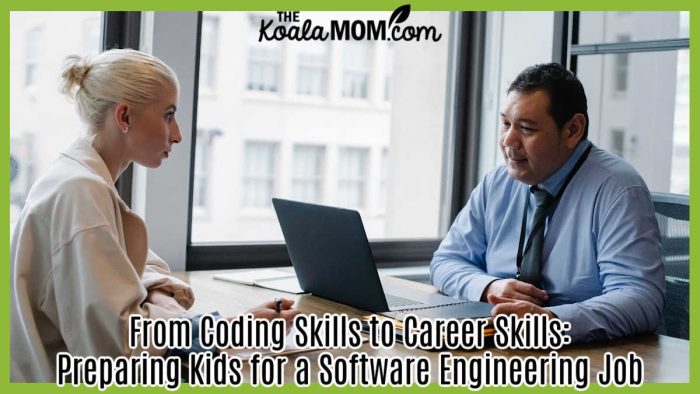 From Coding Skills to Career Skills: Preparing Kids for a Software Engineering Job. Two professionals engaged in a job interview discussion in a modern office setting. Photo by Sora Shimazaki via Pexels.