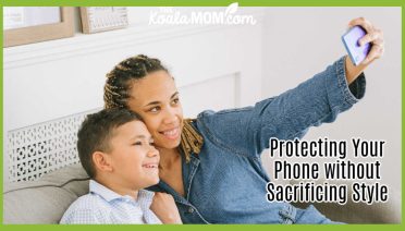 Protecting Your Phone Without Sacrificing Style. Photo of mom holding up her smartphone to take a selfie with her son by Ivan S via Pexels.