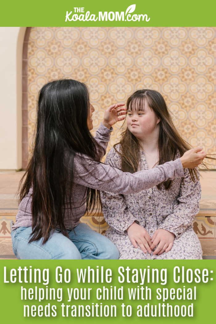 Letting Go while Staying Close: helping your child with special needs transition to adulthood. A mother lovingly adjusts her daughter's hair as they sit together on steps. Photo by RDNE Stock project via Pexels.