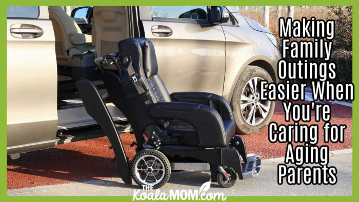 Making Family Outings Easier When You're Caring for Aging Parents. Photo of a black mobility wheelchair sitting beside the open door of a minivan by MingAo WelfareCar via Pexels.