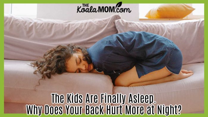 The Kids Are Finally Asleep. Why Does Your Back Hurt More at Night? A woman curled up on a couch, experiencing back pain or menstrual cramps. Photo by Polina Zimmerman via Pexels.