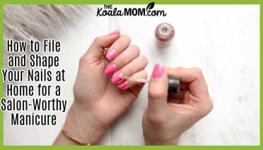 How to File and Shape Your Nails at Home for a Salon-Worthy Manicure. Close-up of a woman applying glitter nail polish to manicured pink fingernails. Photo by Element5 Digital via Pexels.