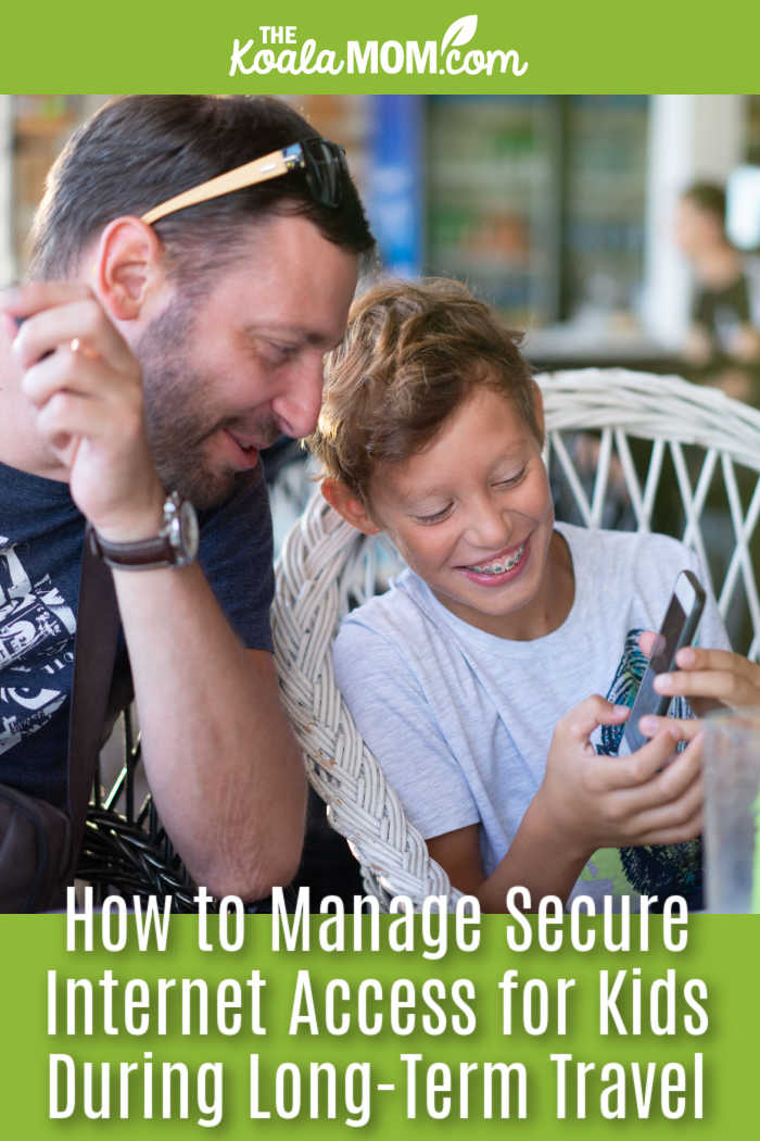 How to Manage Secure Internet Access for Children During Long-Term Travel. Kid with braces holds his phone towards his dad, who leans towards him with a smile. Photo by
Atlantic Ambience via Pexels.